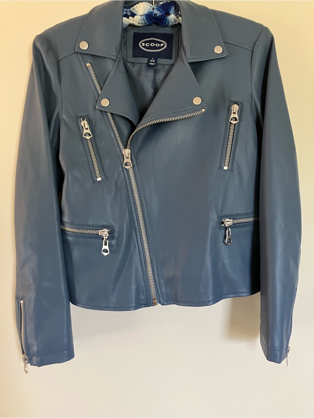 Women's Blue Faux Leather Moto Jacket